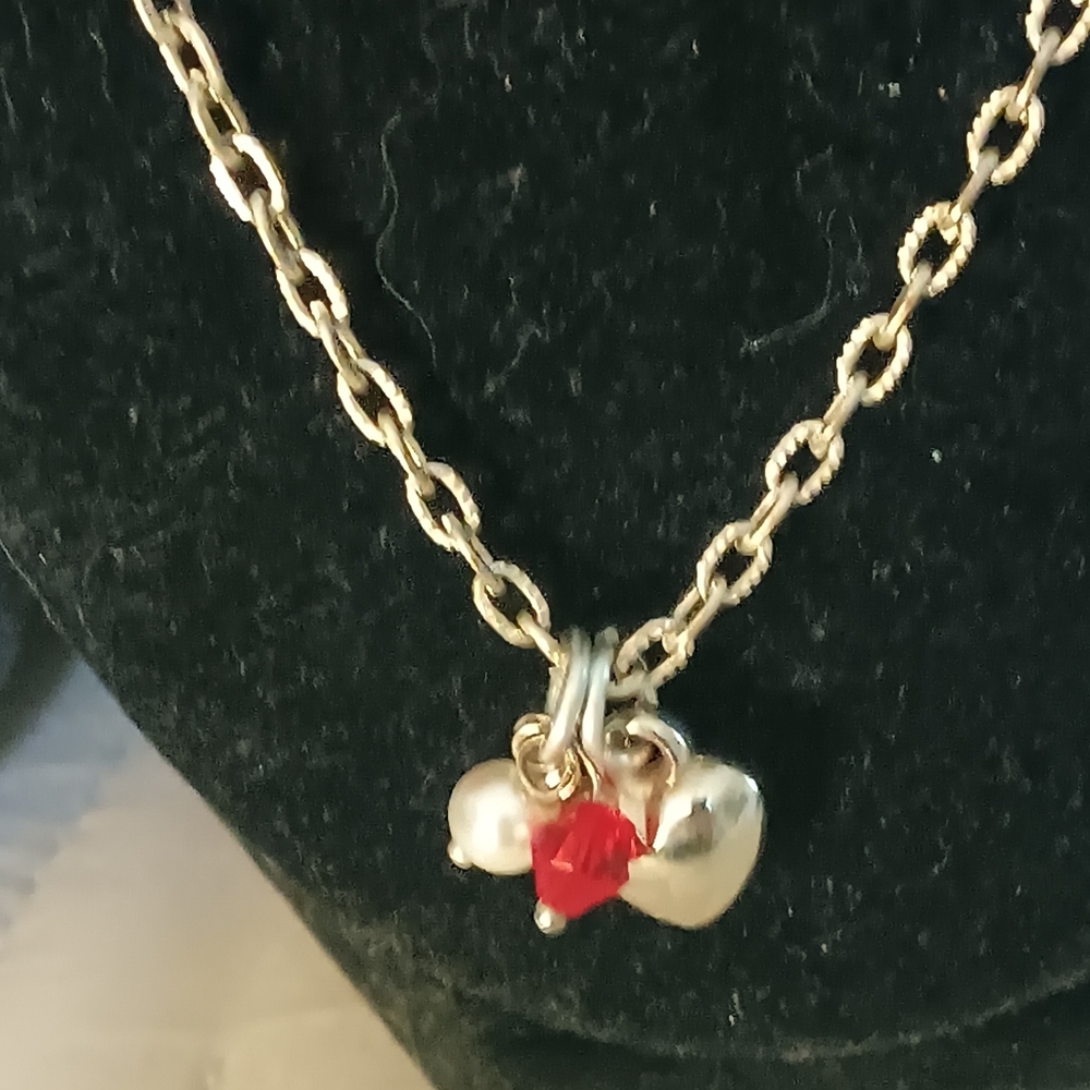Elegant Silver and Red Heart Pendant Necklace